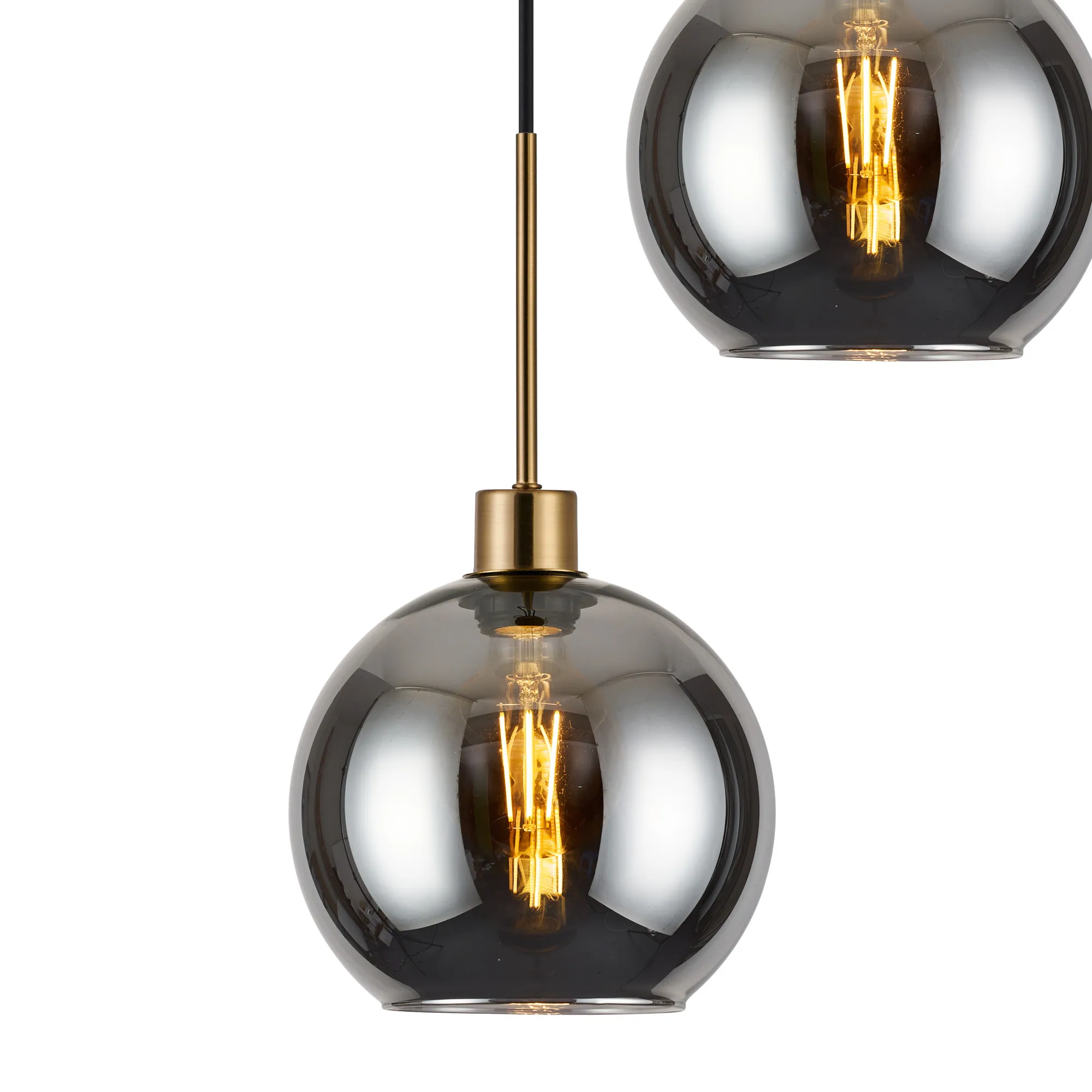 Lori 40cm Round Pendant, 3 Light Adjustable E27, Antique Gold/Smoke Open Mouth Round Globe Shades DK1181  Deco Lori Antique Gold